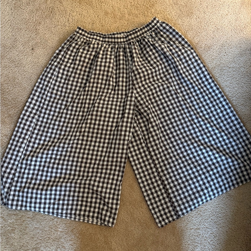 Viral Brown and White Checkered wide leg linen pants